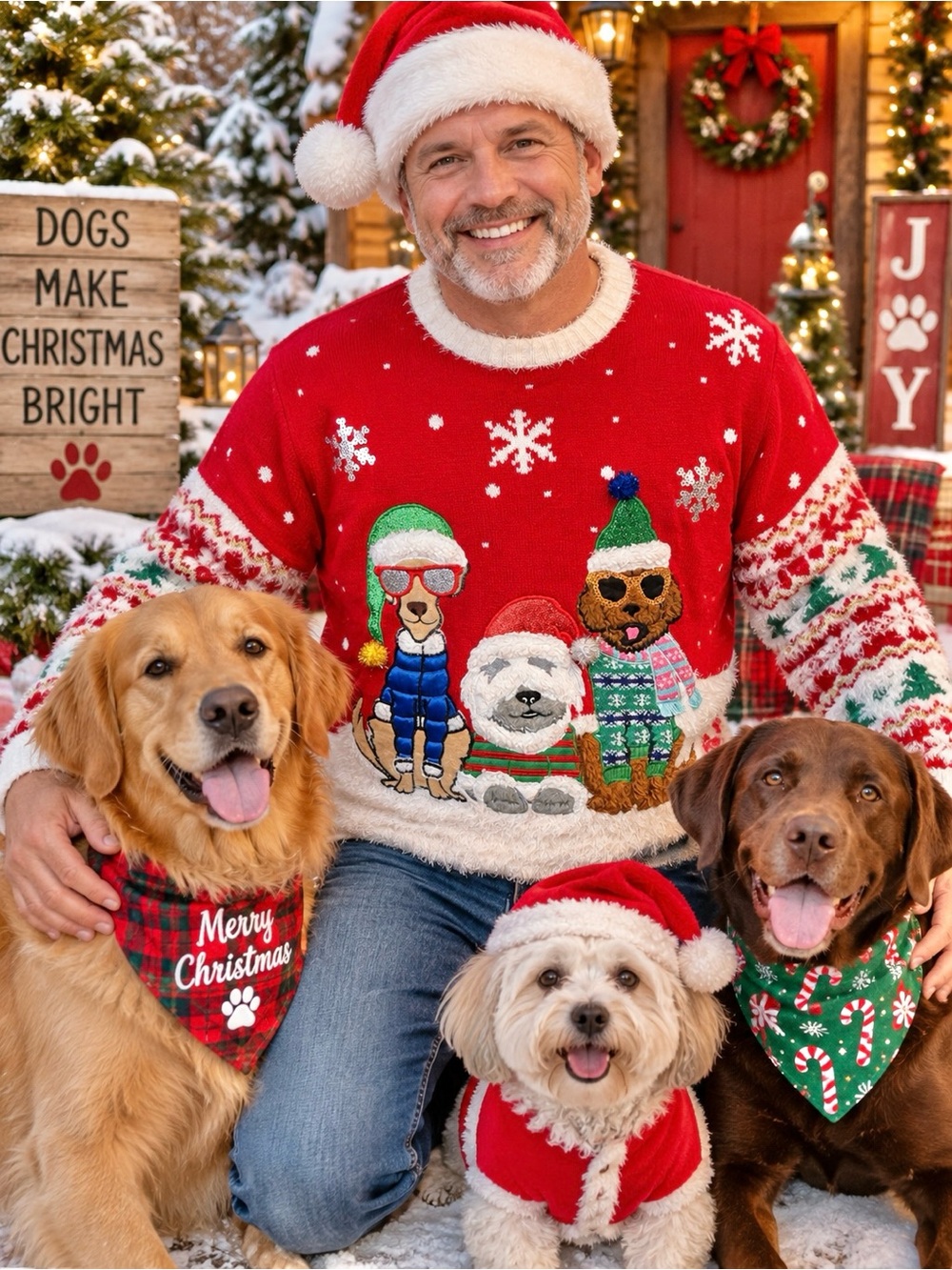 Ugly Red Christmas Sweater Blizzard Bay Unisex Sz 2X 3 Embellished Dogs